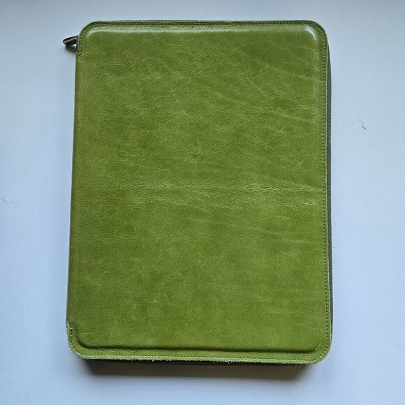 PINETTI Green Leather Zippered Notepad Cover, A4 - Picture 1 of 11